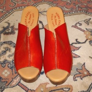Red Wedge Mule Korks Kork Ease Sandals